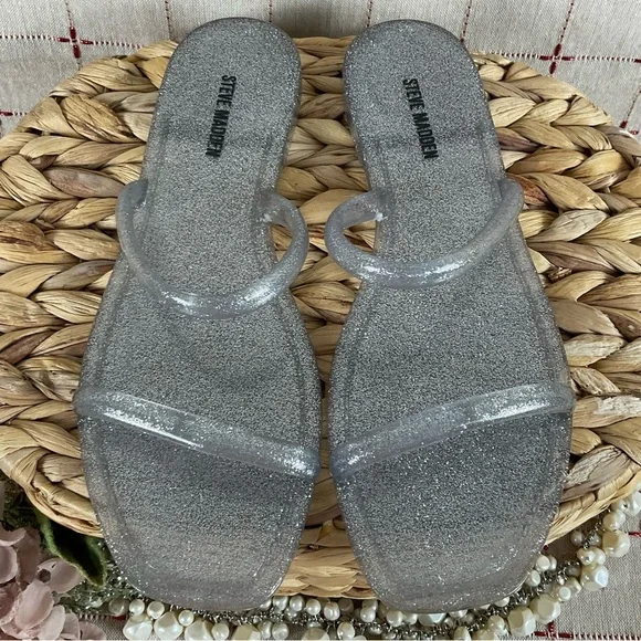 Set of 2 Steve Madden “PIKE” Jelly Flip Flop Sandals Size 6 Pink & Silver New - Picture 7 of 10